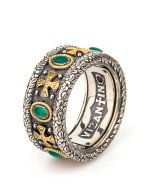 Кольцо из серебра и золота c бриллиантами, хризопразом и рубином