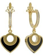 Серьги из лимонного золота c фианитом и ониксом