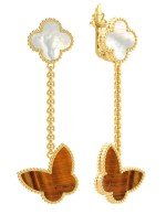 Серьги из лимонного золота c тигровым глазом и перламутром