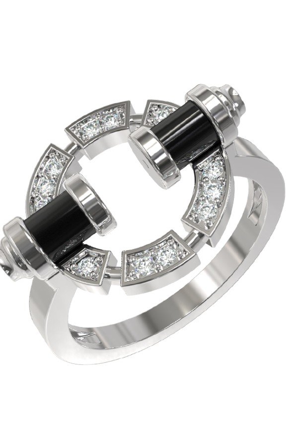 Кольцо из белого золота c бриллиантами и ониксом