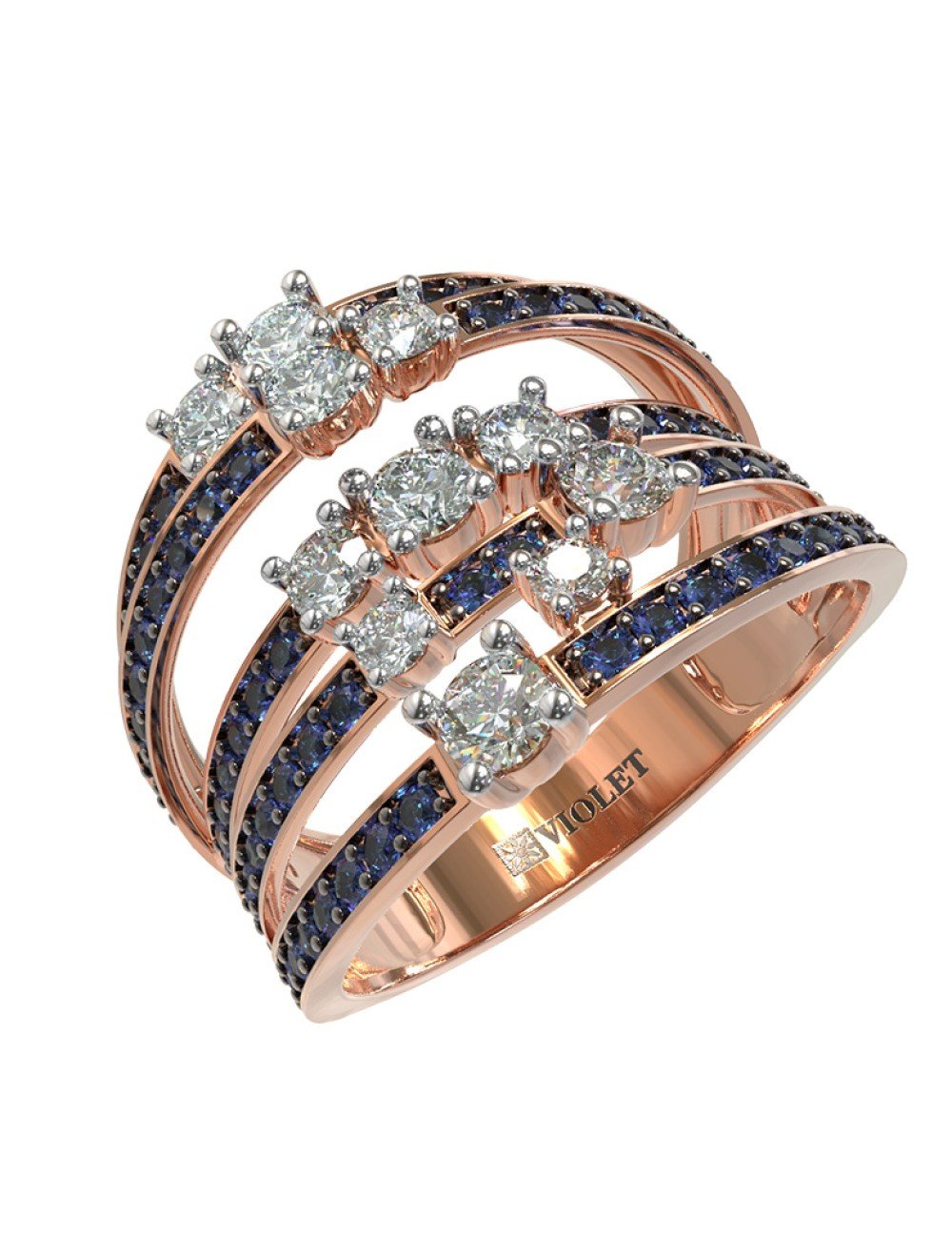 Кольцо из золота c бриллиантами и сапфиром