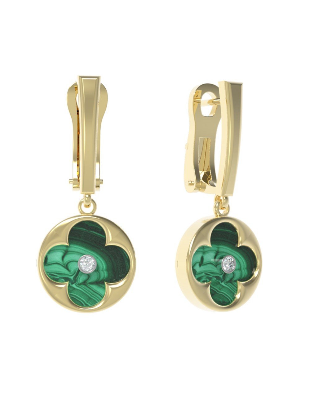 Серьги из лимонного золота c бриллиантами и малахитом