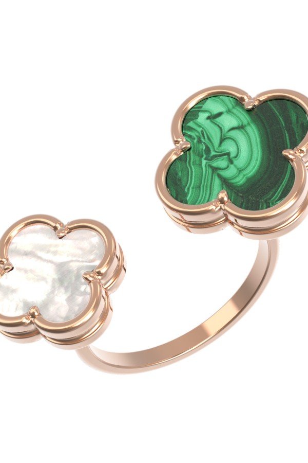 Кольцо из золота c малахитом и перламутром