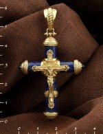 Крест из лимонного золота c ониксом и лазуритом