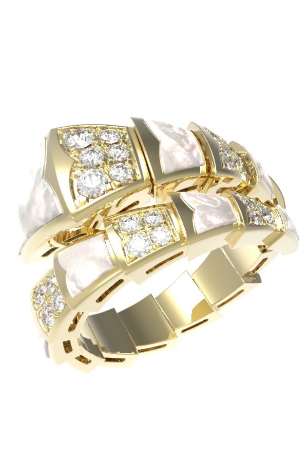 Кольцо из лимонного золота c бриллиантами и перламутром