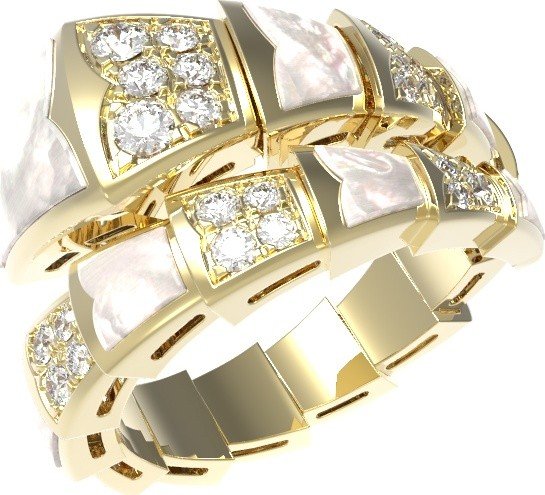 Кольцо из лимонного золота c бриллиантами и перламутром