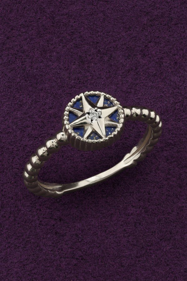 Кольцо из белого золота c бриллиантами и лазуритом