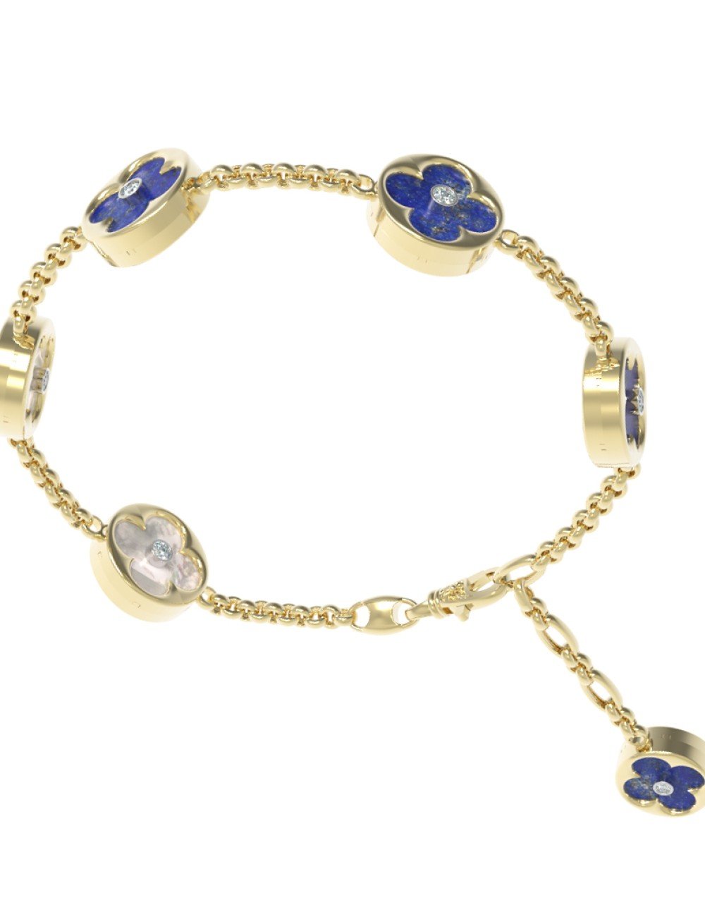 Браслет из лимонного золота c бриллиантами, лазуритом и перламутром