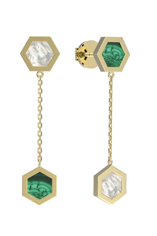 Серьги из лимонного золота c малахитом и перламутром