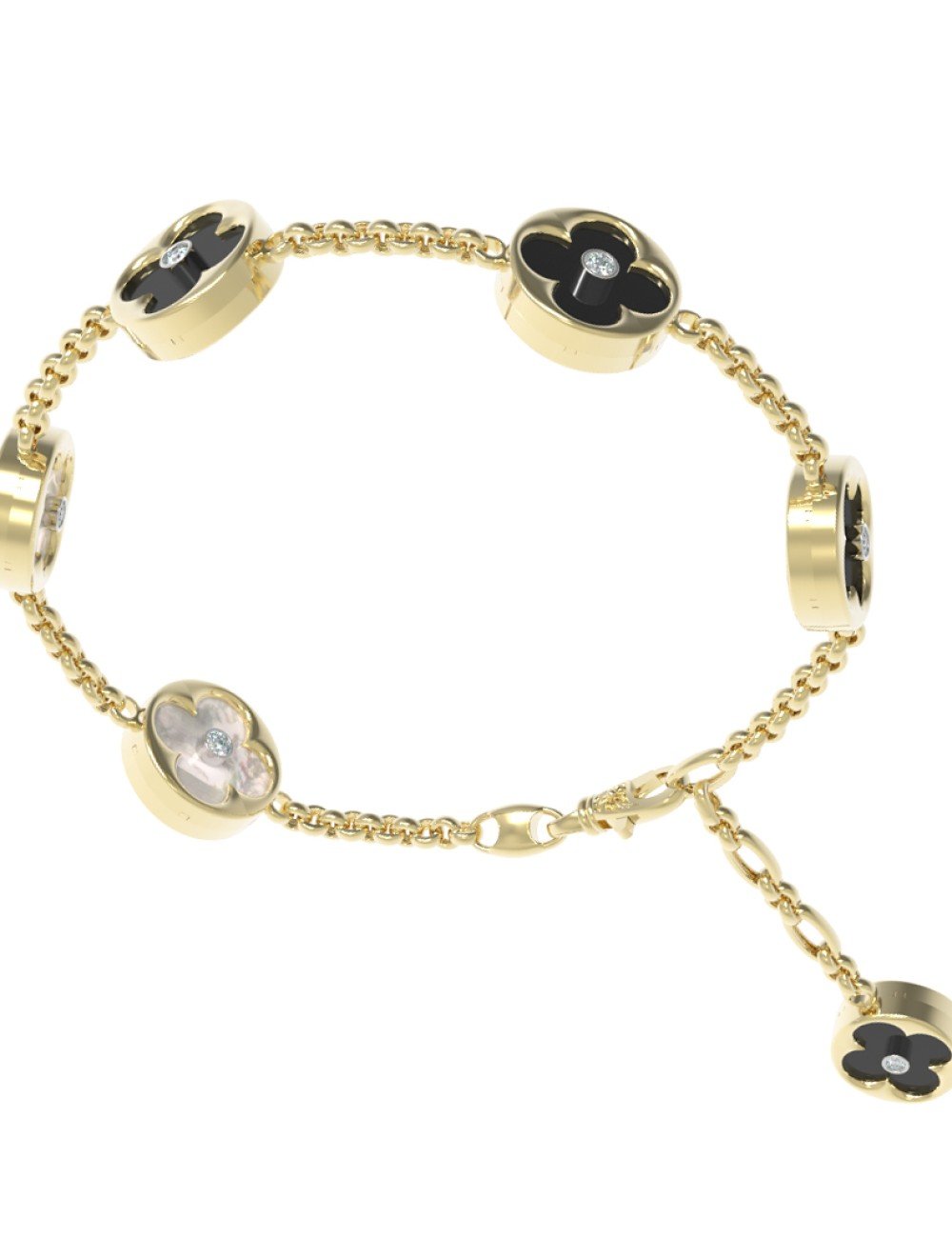 Браслет из лимонного золота c бриллиантами, ониксом и перламутром