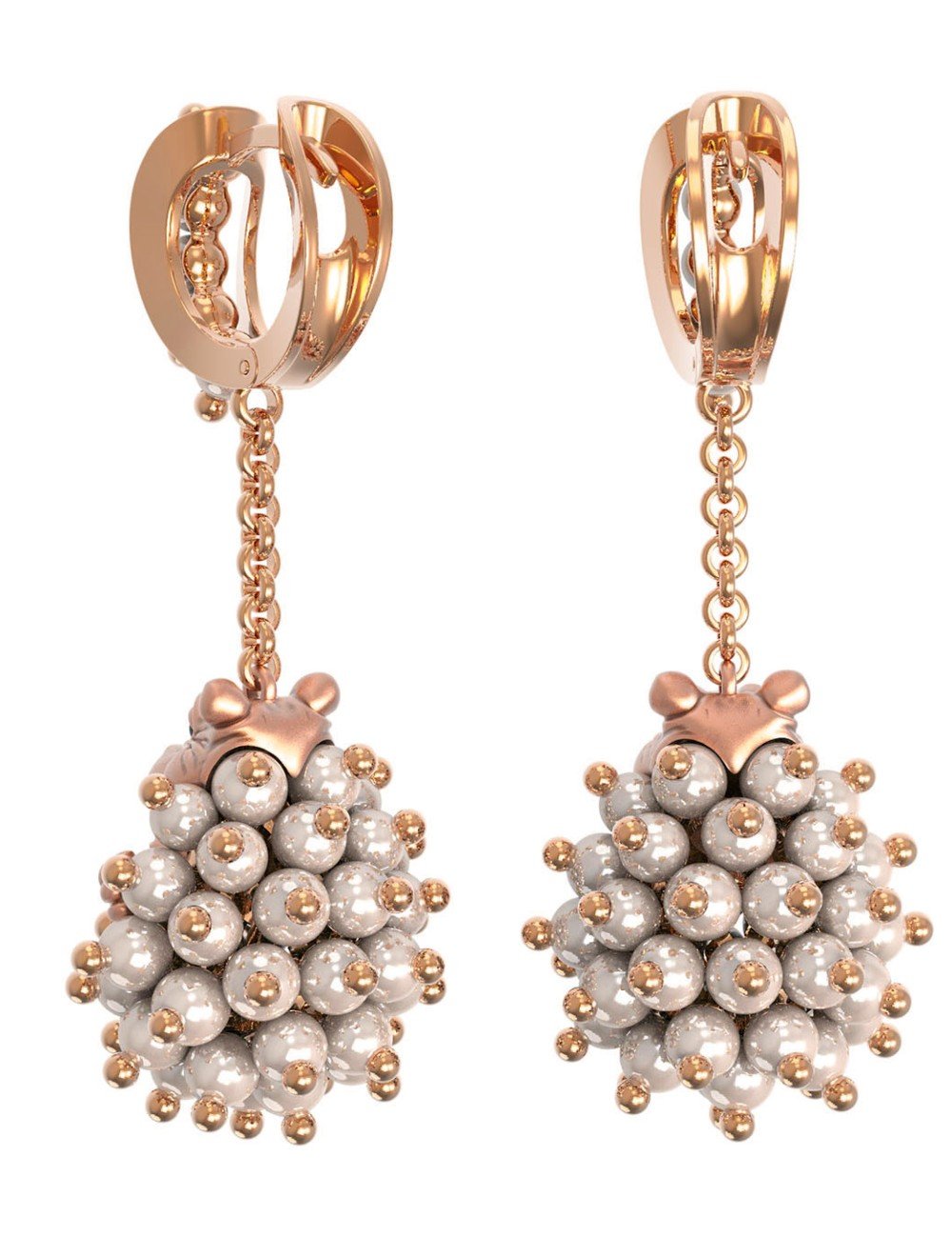 Серьги из золота c эмалью и жемчугом