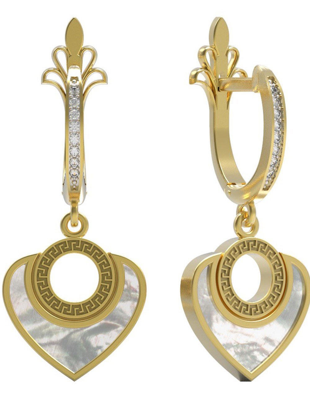 Серьги из лимонного золота c фианитом и перламутром