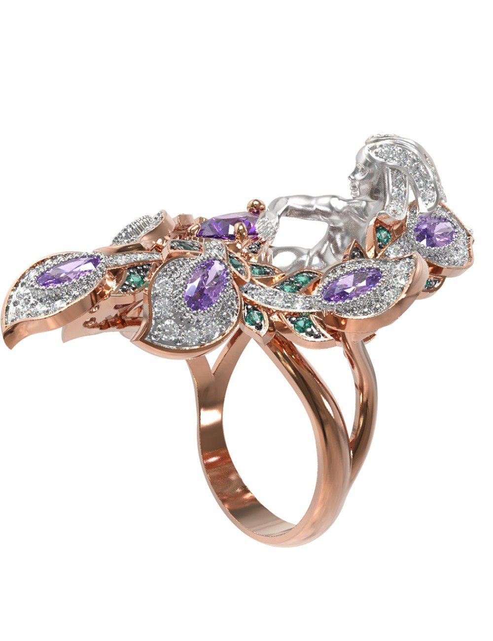 Кольцо из золота c фианитом и аметистом