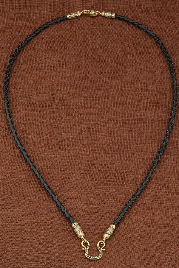 Гайтан из лимонного золота c кожаным шнурком