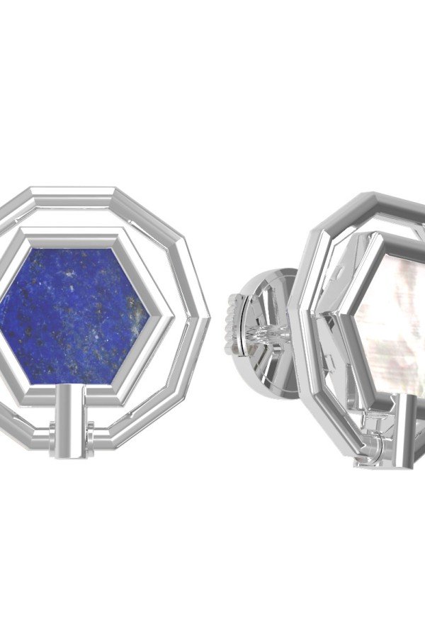 Серьги из белого золота c лазуритом и перламутром