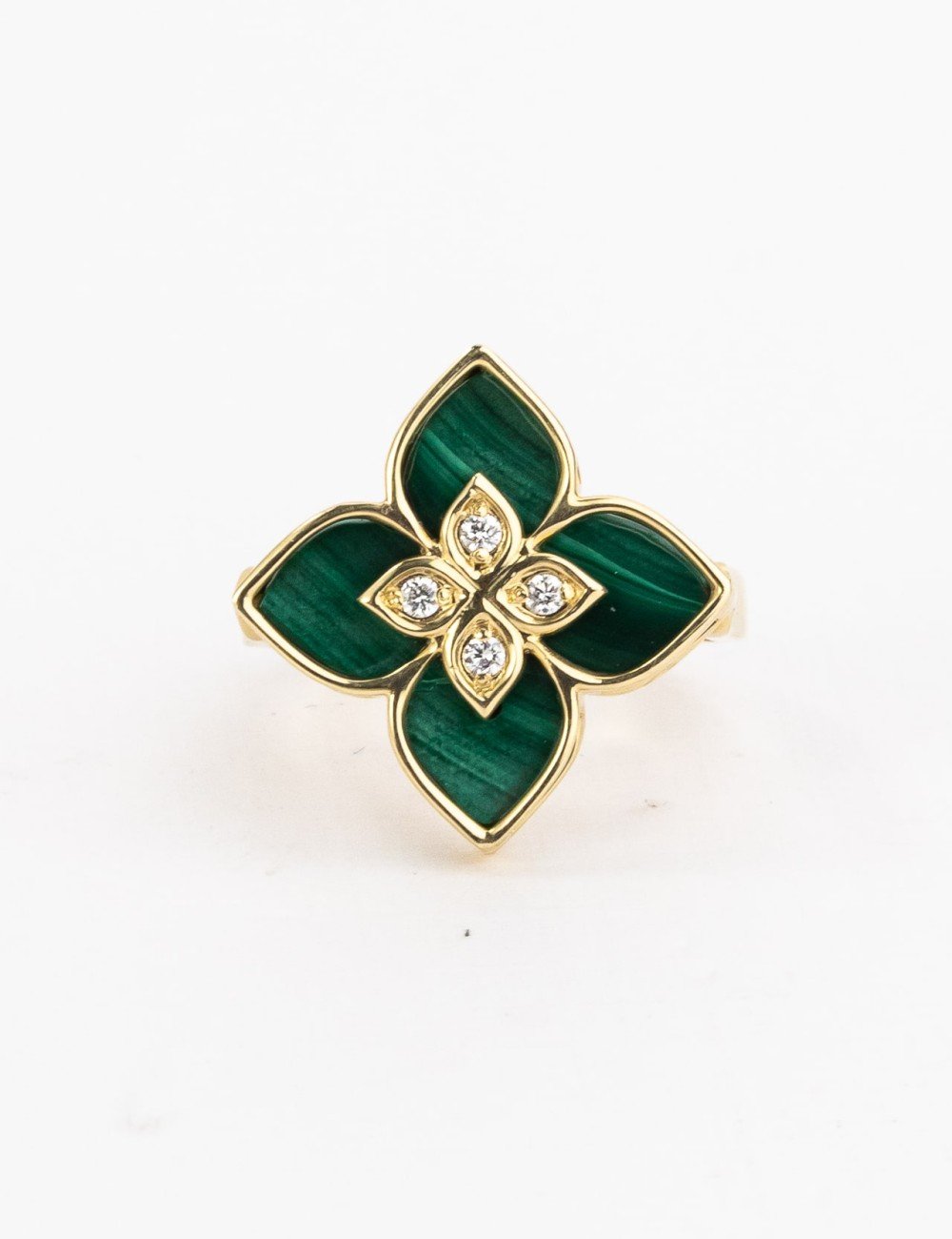 Кольцо из лимонного золота c бриллиантами и малахитом