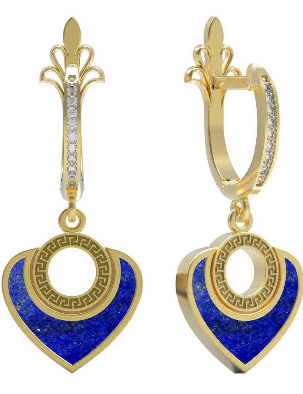 Серьги из лимонного золота c фианитом и лазуритом