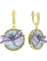 Серьги из лимонного золота c бирюзой, аметистом и эмалью