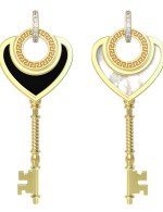 Подвеска из лимонного золота c фианитом, ониксом и перламутром