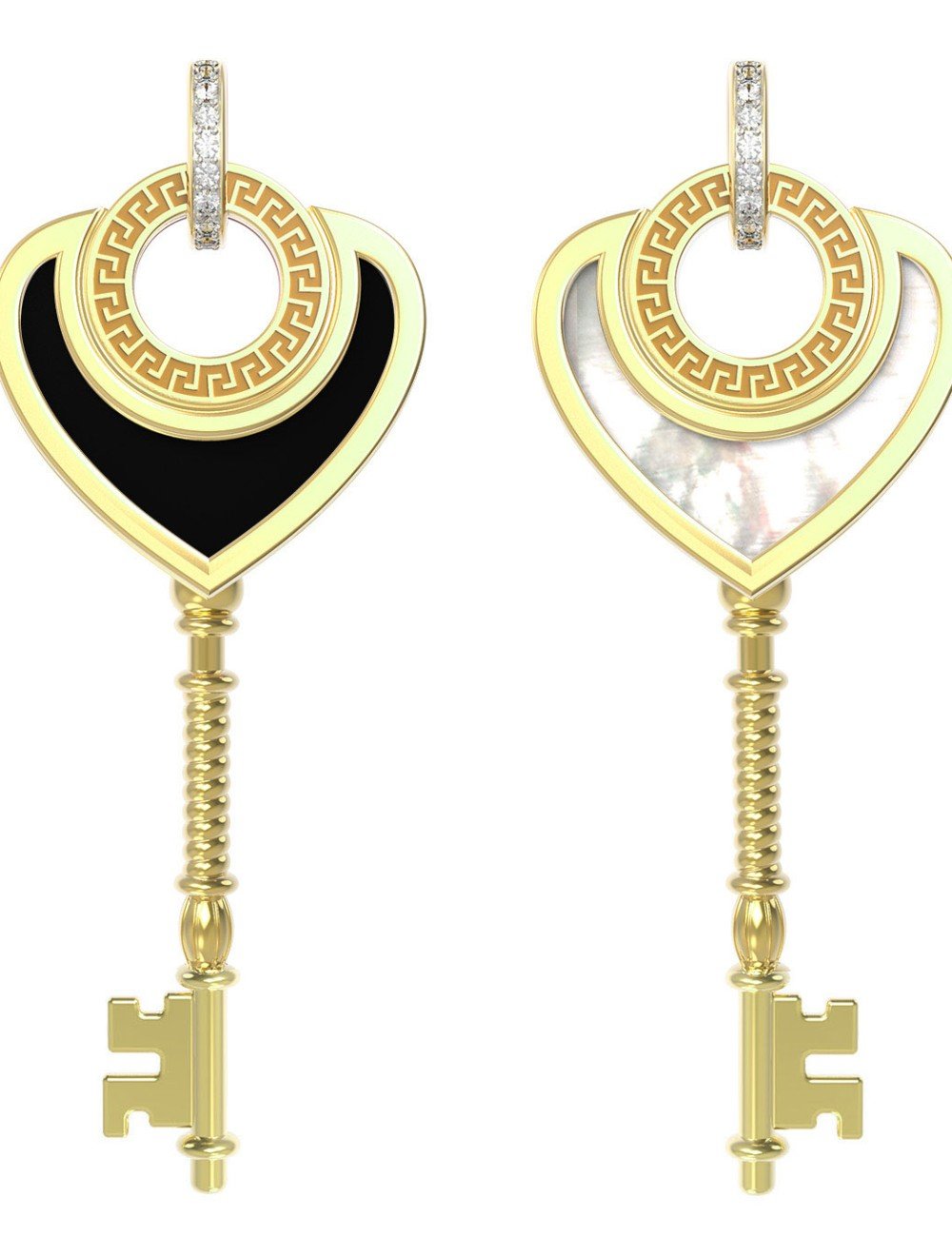 Подвеска из лимонного золота c фианитом, ониксом и перламутром