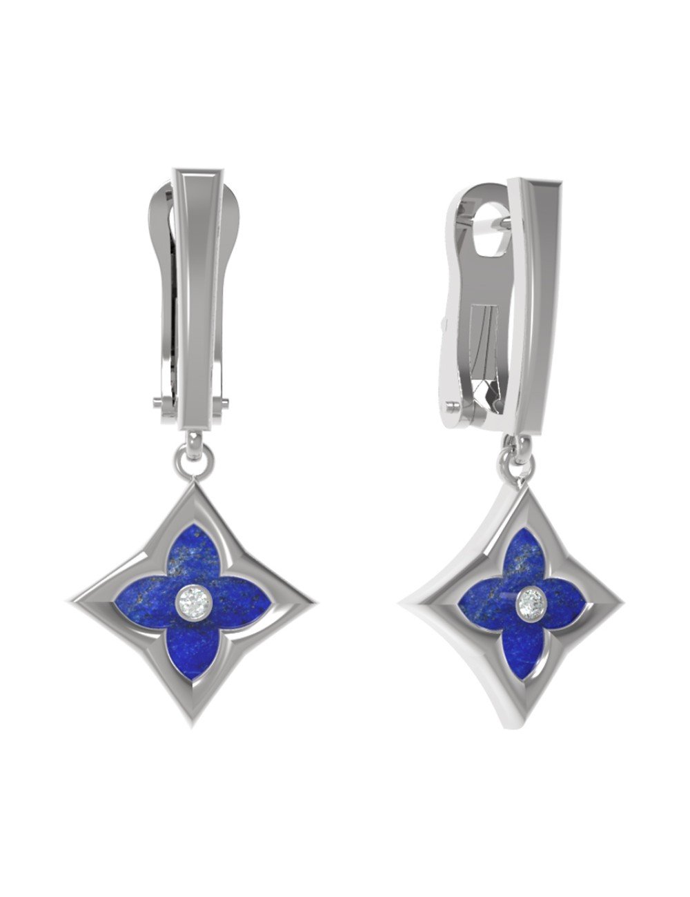 Серьги из белого золота c бриллиантами и лазуритом