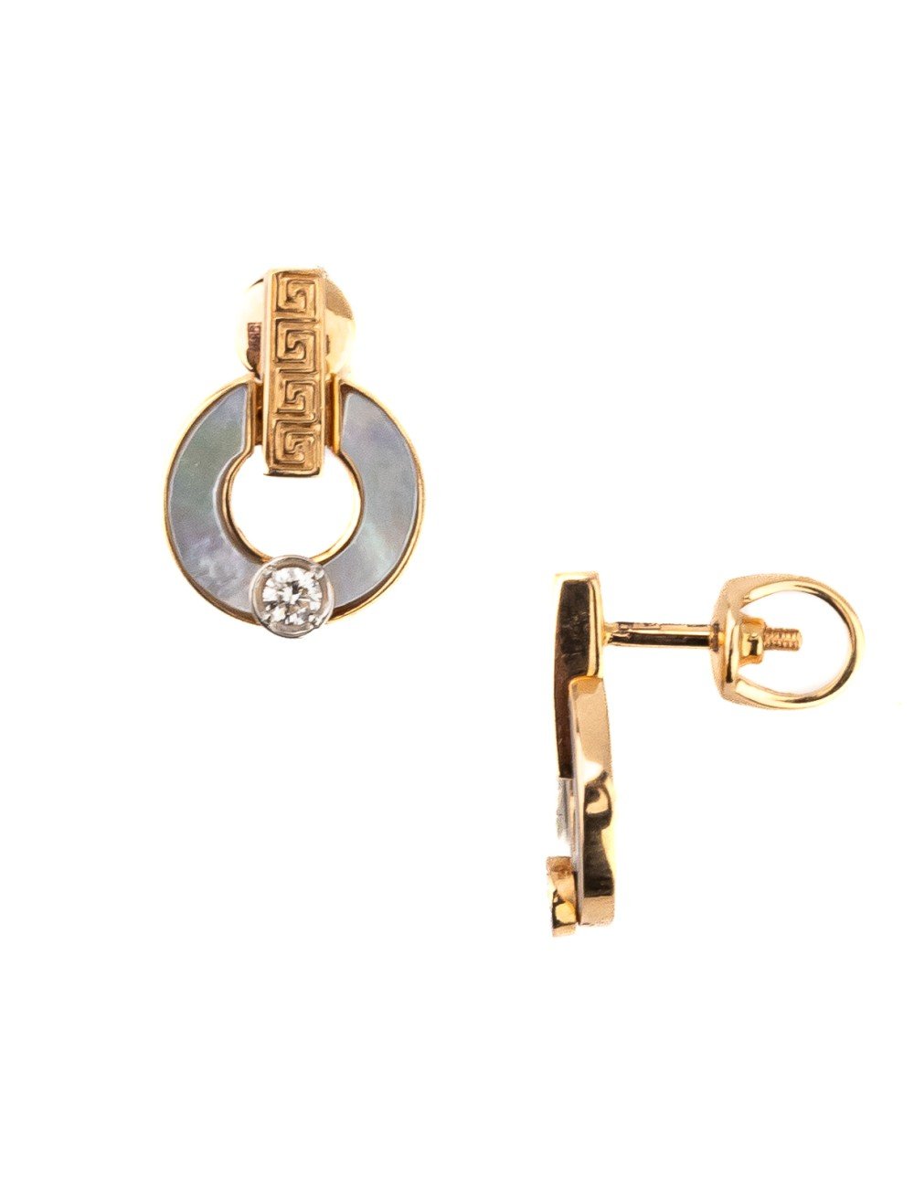 Серьги из золота c бриллиантами и перламутром