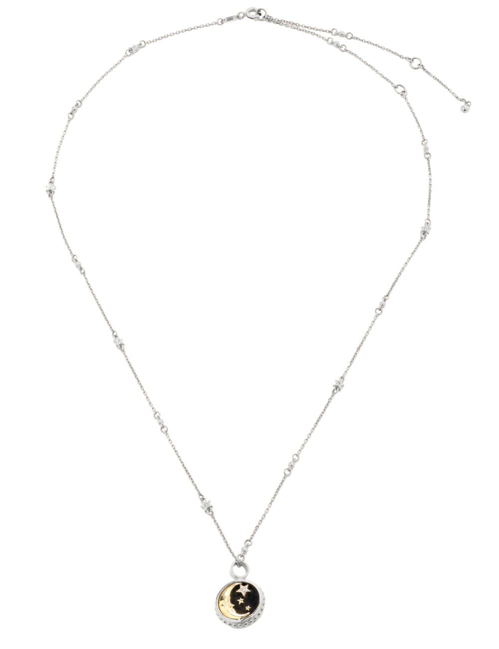 Колье из белого золота c бриллиантами, ониксом и перламутром