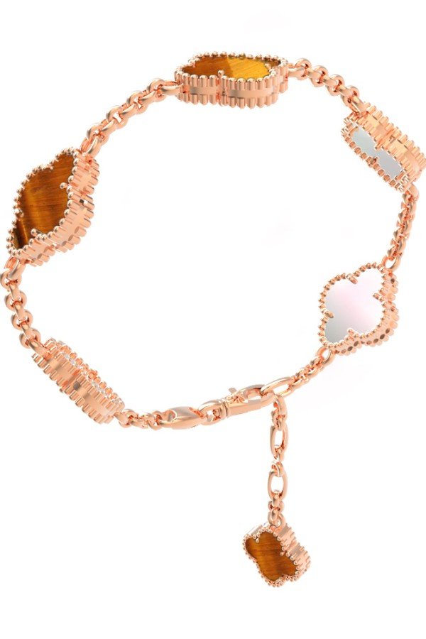 Браслет из золота c тигровым глазом и перламутром