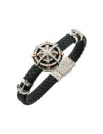 Браслет из белого золота c эмалью, бриллиантами, кожаным шнурком и ониксом