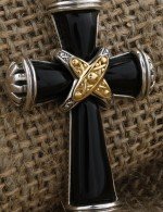 Крест из серебра и золота c ониксом и рубином