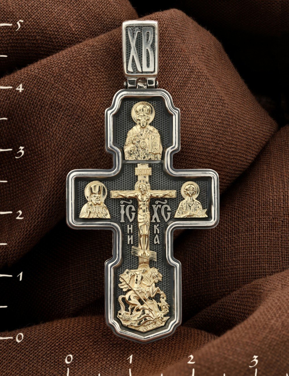 Крест из серебра 925 пробы и золота 585 пробы