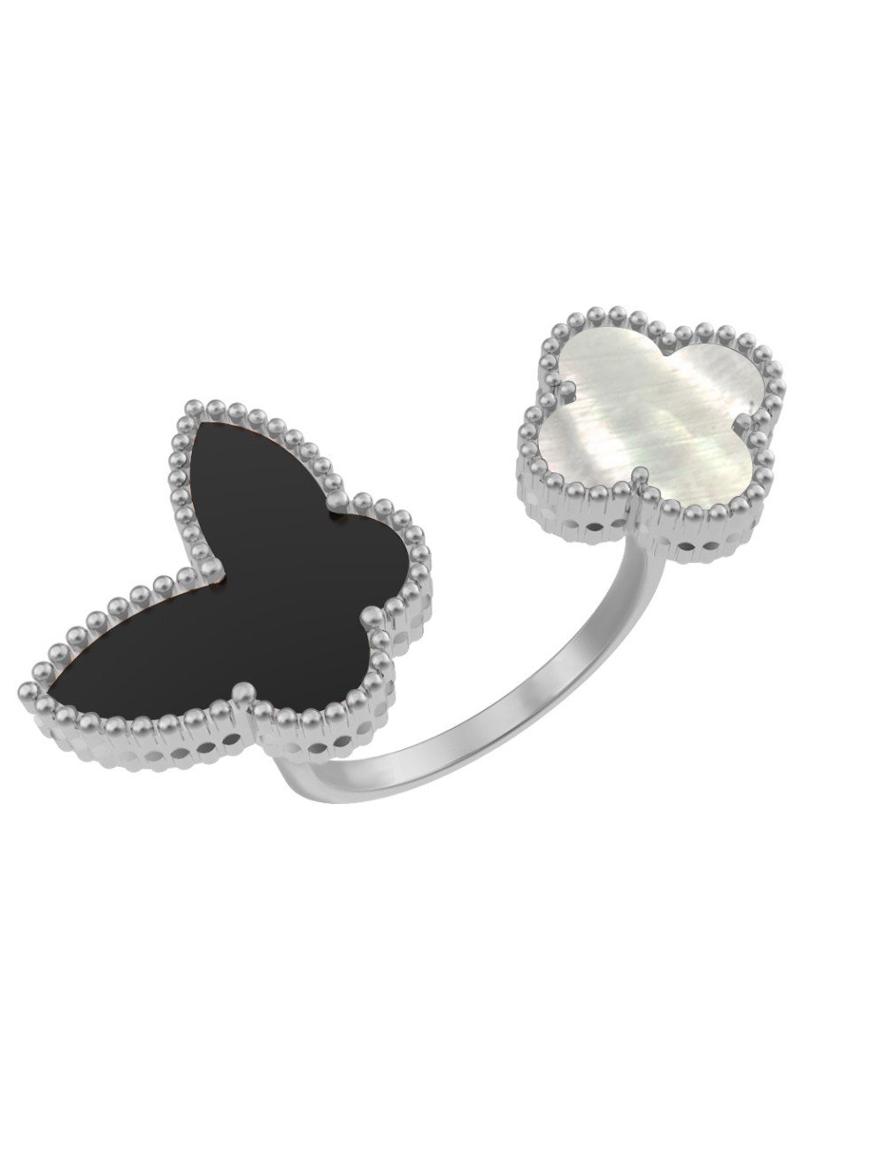 Кольцо из белого золота c ониксом и перламутром