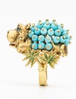 Кольцо из лимонного золота c эмалью и бирюзой