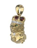 Подвеска из лимонного золота c эмалью, бриллиантами и рубином