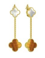 Серьги из лимонного золота c тигровым глазом и перламутром
