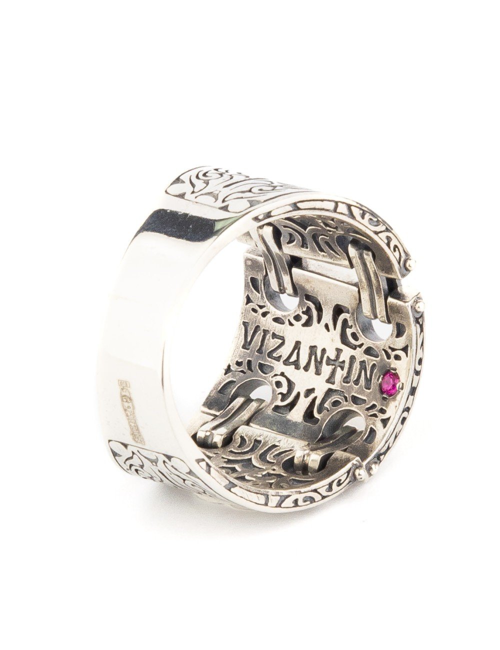 Кольцо из серебра и золота c рубином