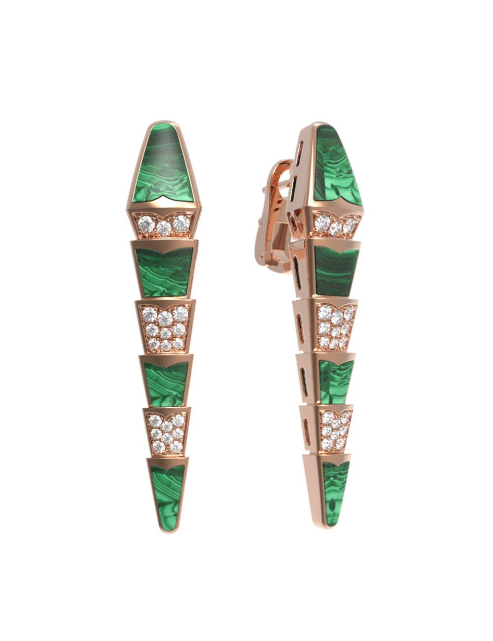 Серьги из золота c бриллиантами и малахитом