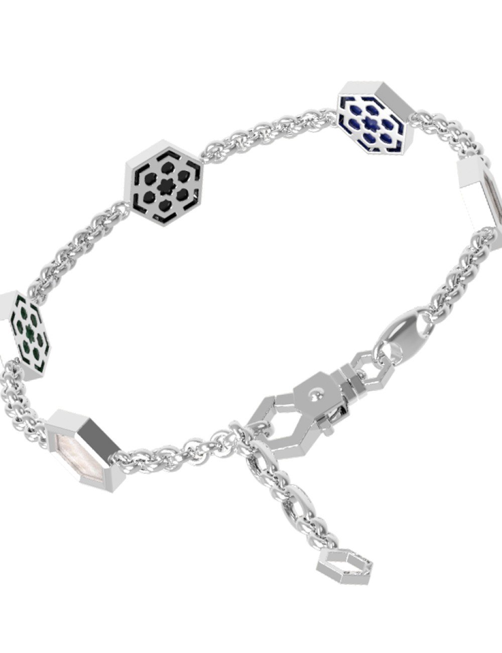 Браслет из белого золота c ониксом, лазуритом, малахитом и перламутром