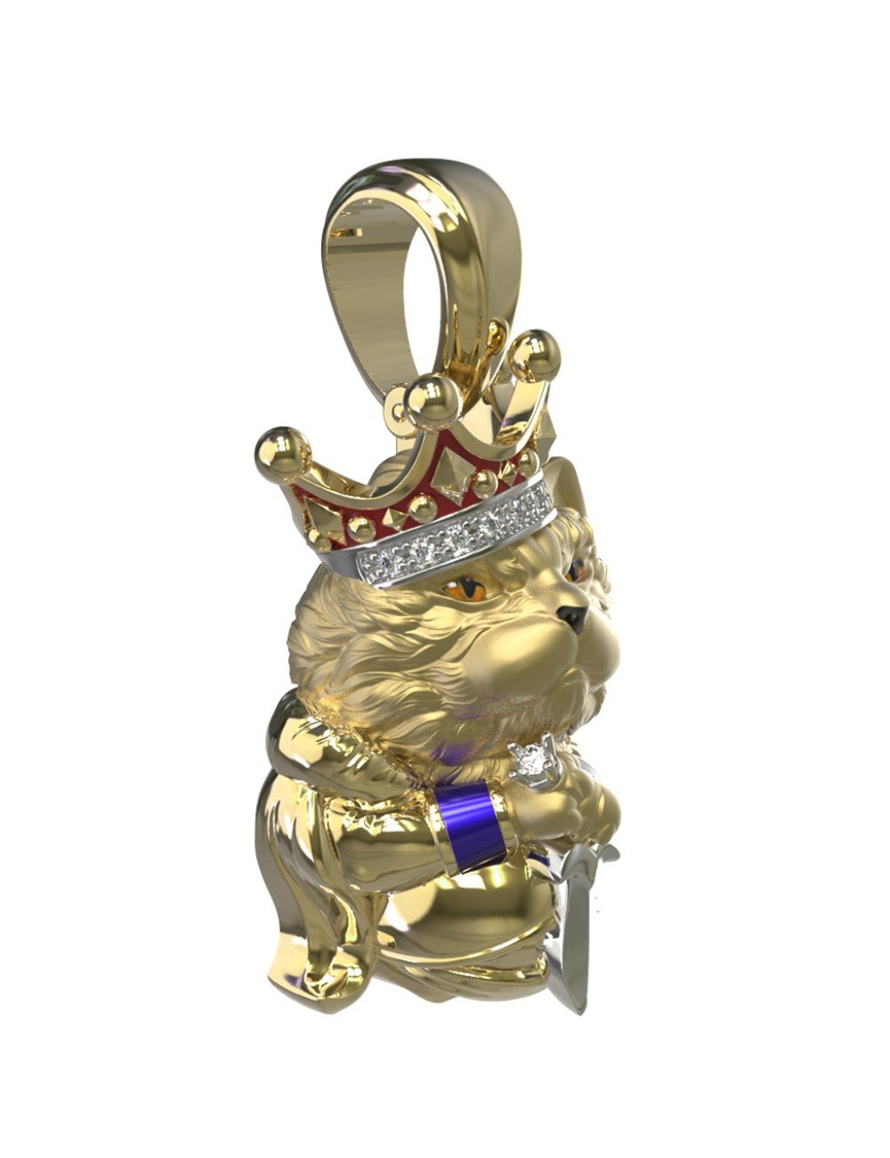 Подвеска из лимонного золота c эмалью, бриллиантами и рубином