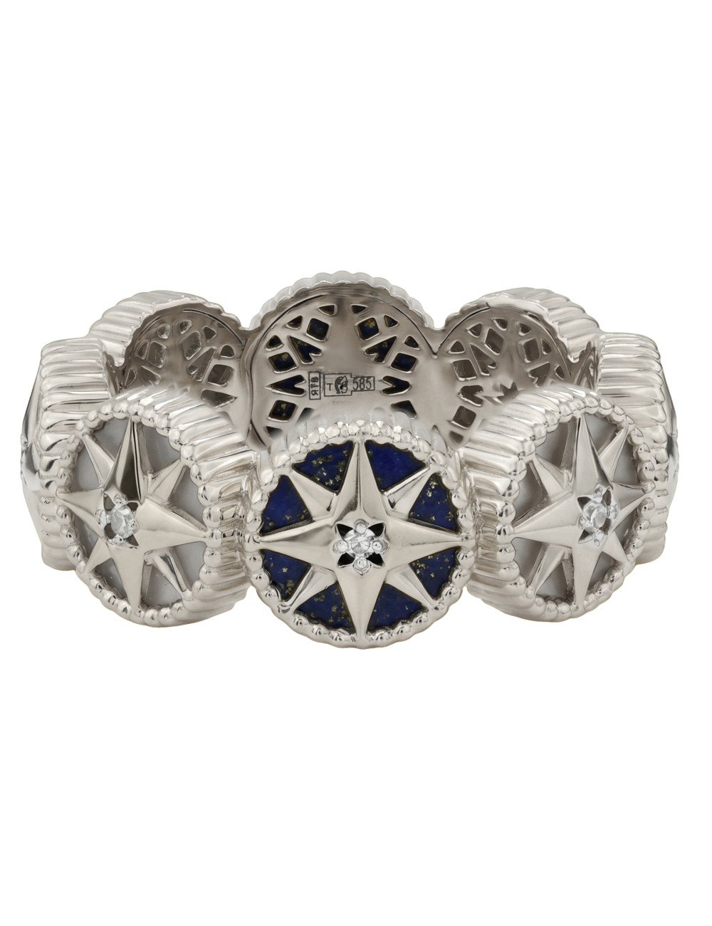 Кольцо из белого золота c бриллиантами, лазуритом и перламутром