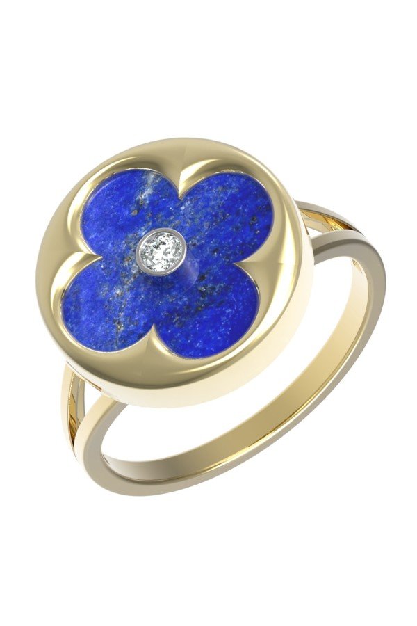 Кольцо из лимонного золота c бриллиантами и лазуритом