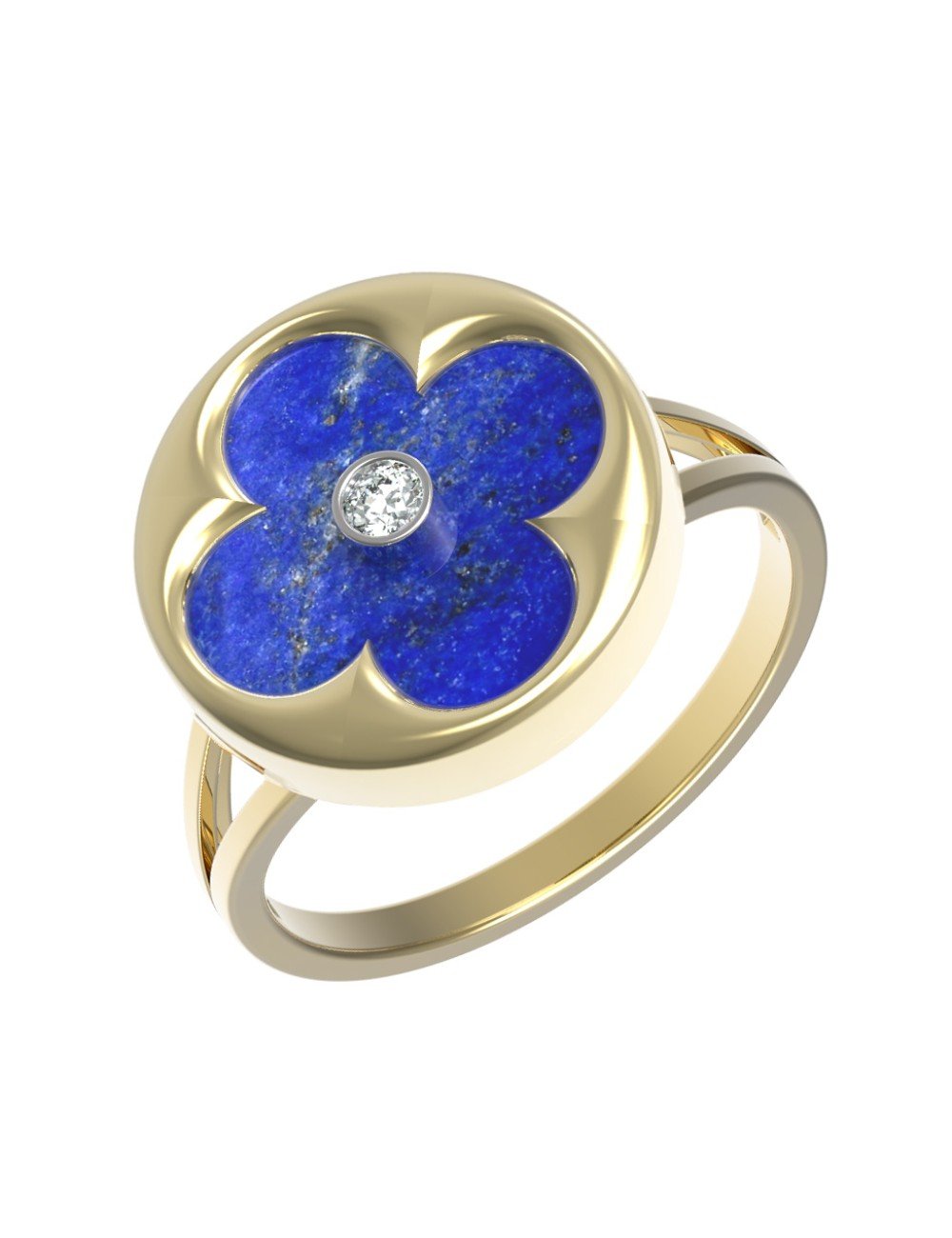 Кольцо из лимонного золота c бриллиантами и лазуритом