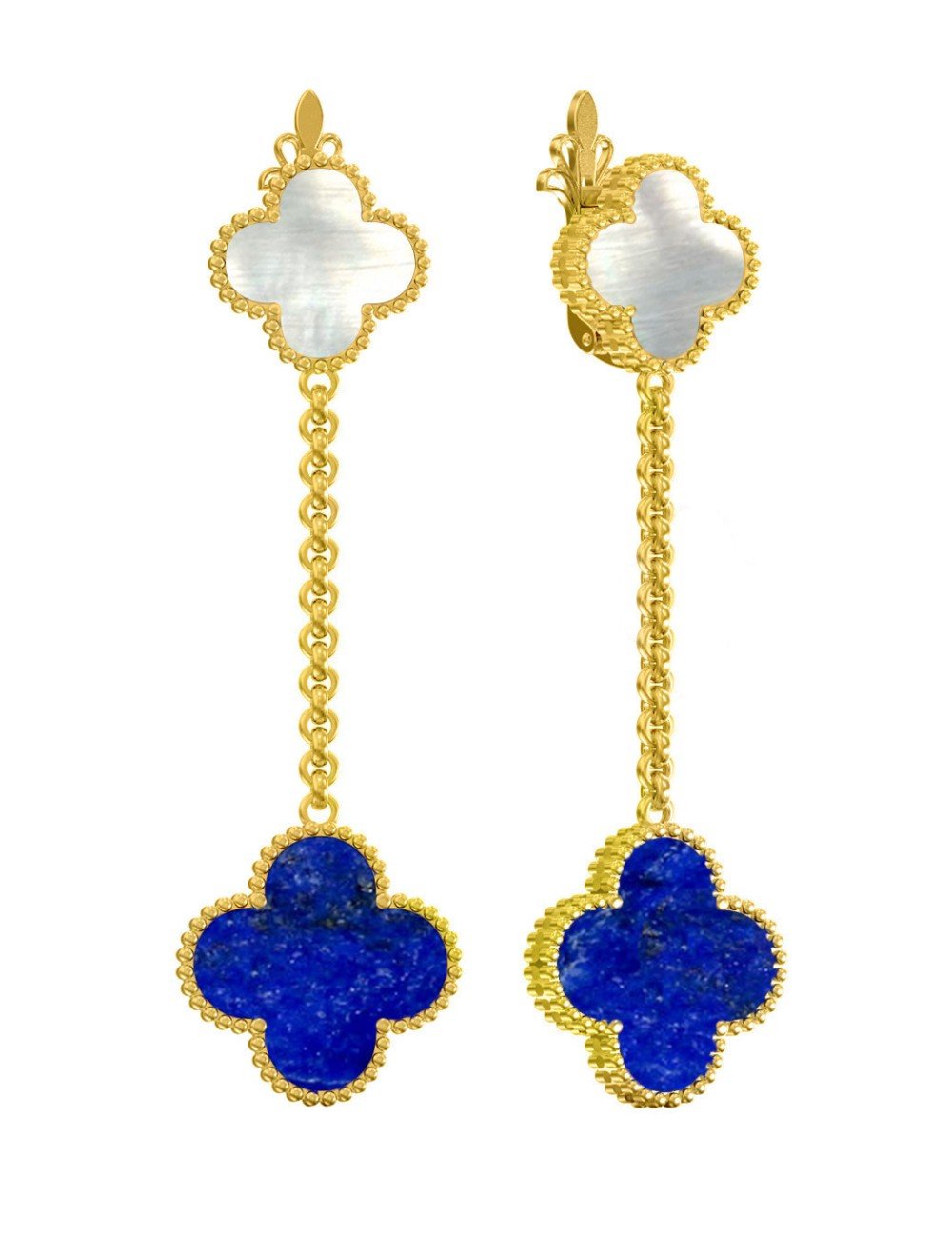 Серьги из лимонного золота c лазуритом и перламутром