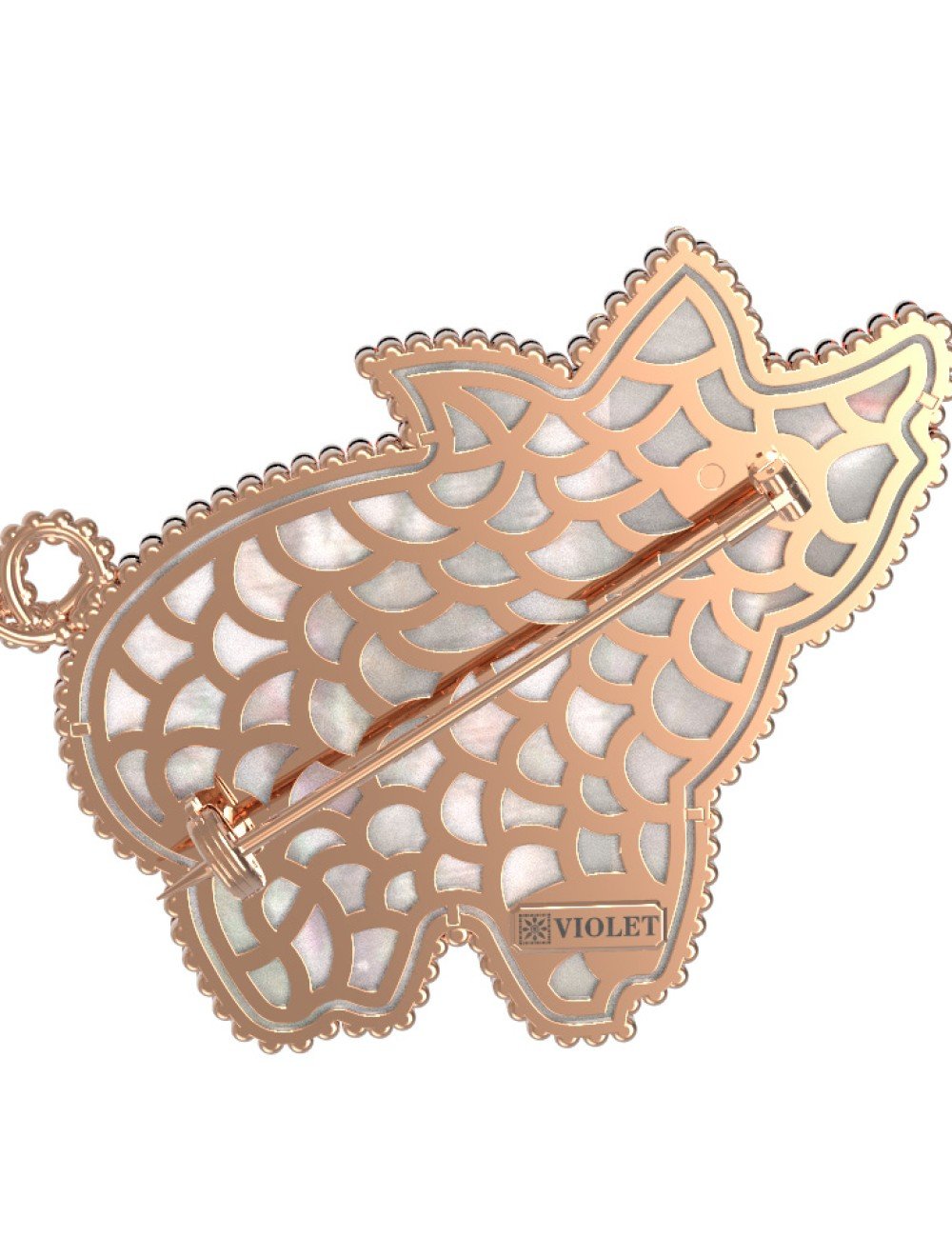 Брошь из золота c эмалью и перламутром