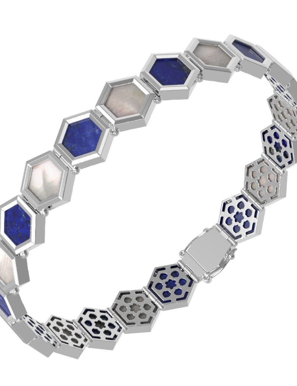 Браслет из белого золота c лазуритом и перламутром