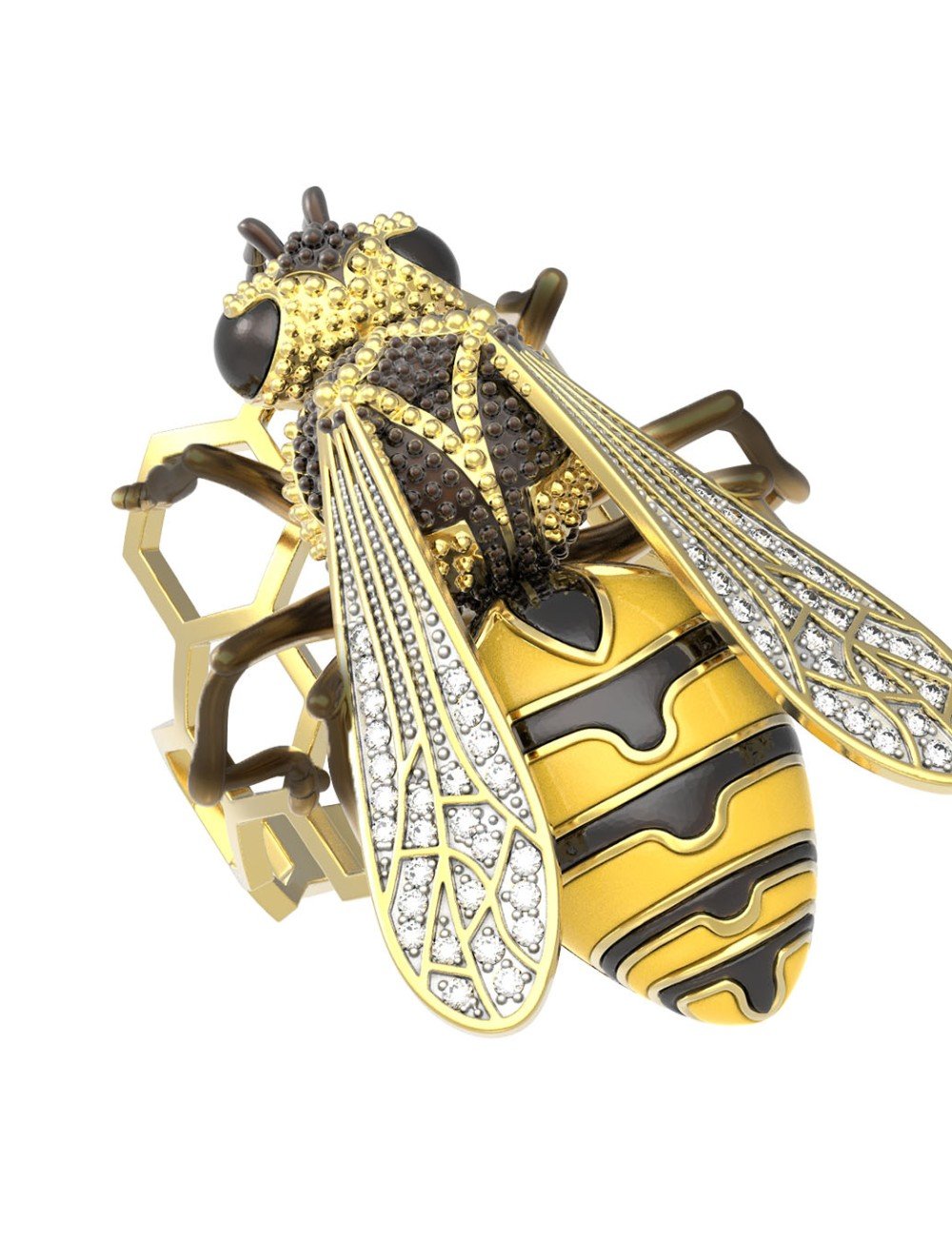 Кольцо из лимонного золота c эмалью и фианитом