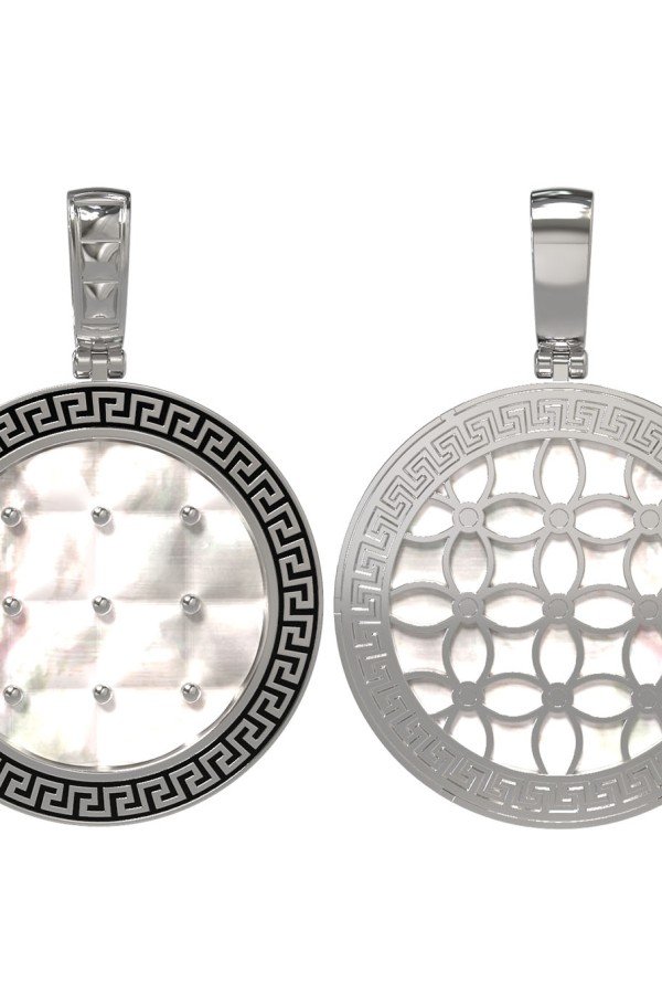 Подвеска из белого золота c эмалью и перламутром