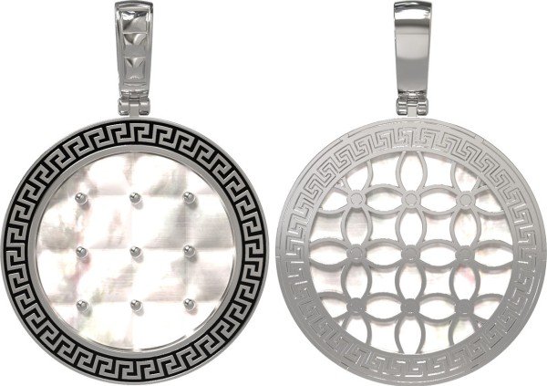 Подвеска из белого золота c эмалью и перламутром