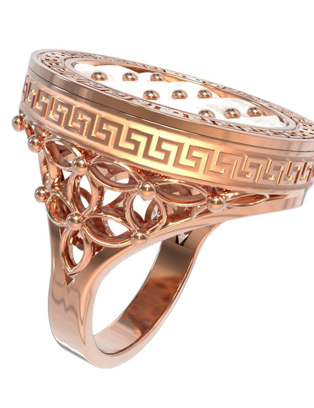 Кольцо из золота c эмалью и перламутром