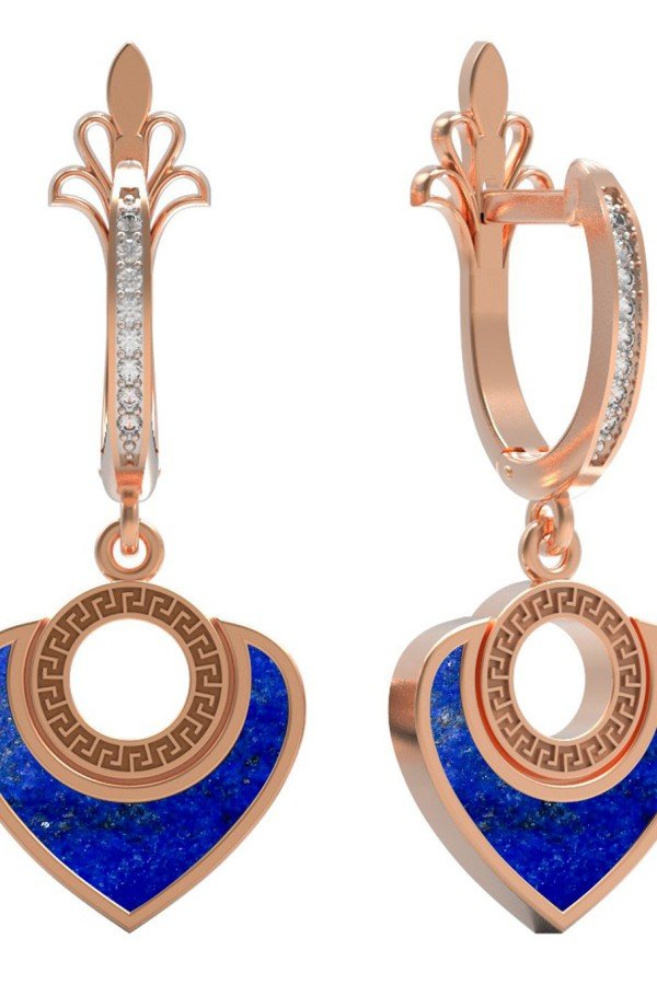 Серьги из золота c фианитом и лазуритом